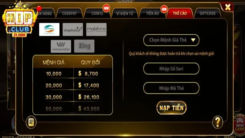 Điểm qua lưu ý quan trọng tân thủ cần nhớ khi nạp tiền Hipclub