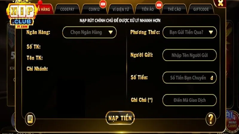 Khám phá quy trình nạp tiền Hipclub chính xác nhất 2025